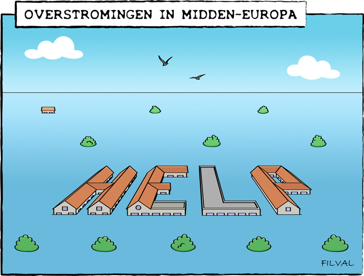 Cartoon overstromingen in Midden-Europa