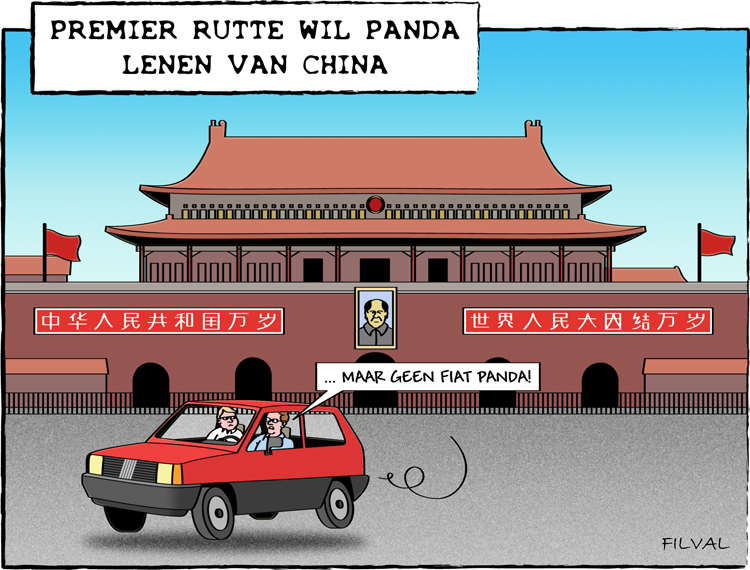 Cartoon premier Rutte in China