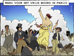 Cartoon mars voor het vrije woord in Parijs