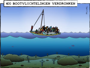 Cartoon bootvluchtelingen