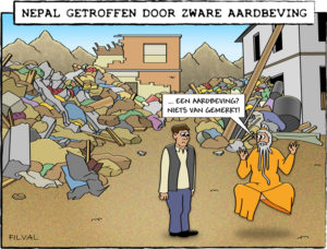 Cartoon zware aardbeving Nepal