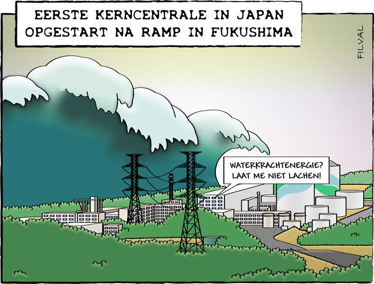 Cartoon kerncentrale in Japan na ramp in Fukushima