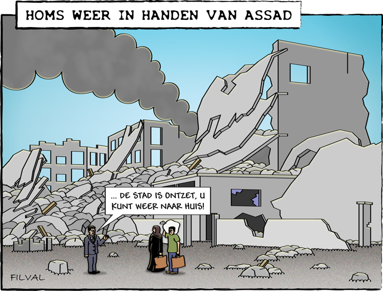 Cartoon Homs weer in handen van Assad