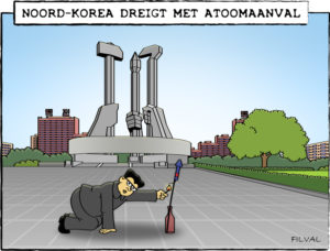 Cartoon Noord-Korea dreigt met atoomaanval