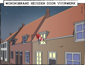 Cartoon woningbrand Heusden