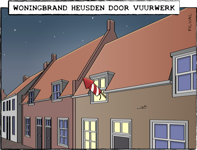 Cartoon woningbrand Heusden