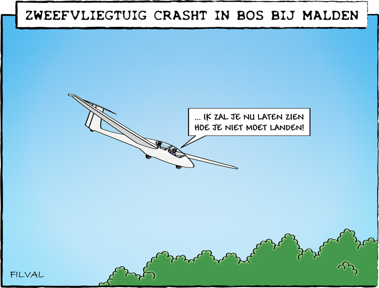 Cartoon crash zweefvliegtuig bij Malden