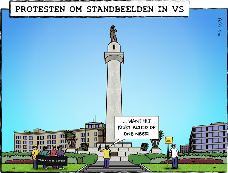 Cartoon protesten om standbeelden in VS