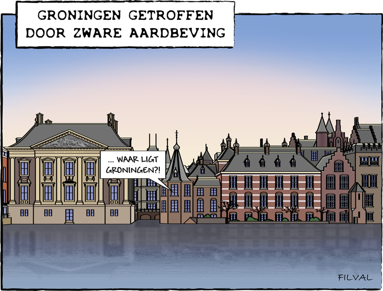 Cartoon zware aardbeving in Groningen