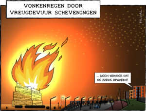 Cartoon vonkenregen vreugdevuur Scheveningen