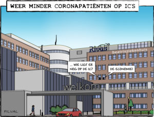 Cartoon coronapatiënten op ic’s