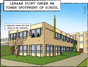 Cartoon leraar duikt onder