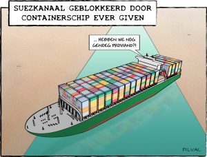 Cartoon containerschip Suezkanaal